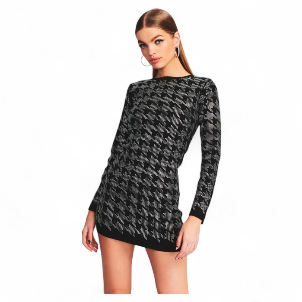 RETROFETE X REVOLVE Leanna Silver Studded Houndstooth Bodycon Mini Dress - Large